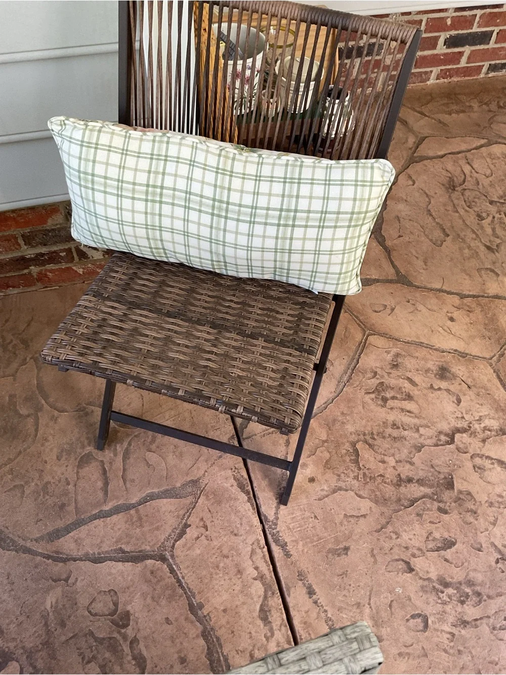 Two Green Plaid and Floral Reversible Accent Lumbar Pillows